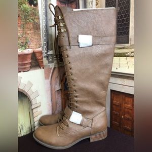 Rocket Dog Leatherette Brown Lace Up Women’s Knee High Riding Boot